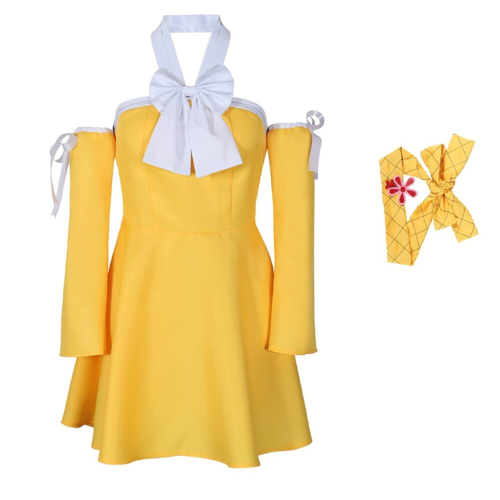 5745 Anime Cosplay Costume Yellow Dress with Bow and HeadwearXX-Large